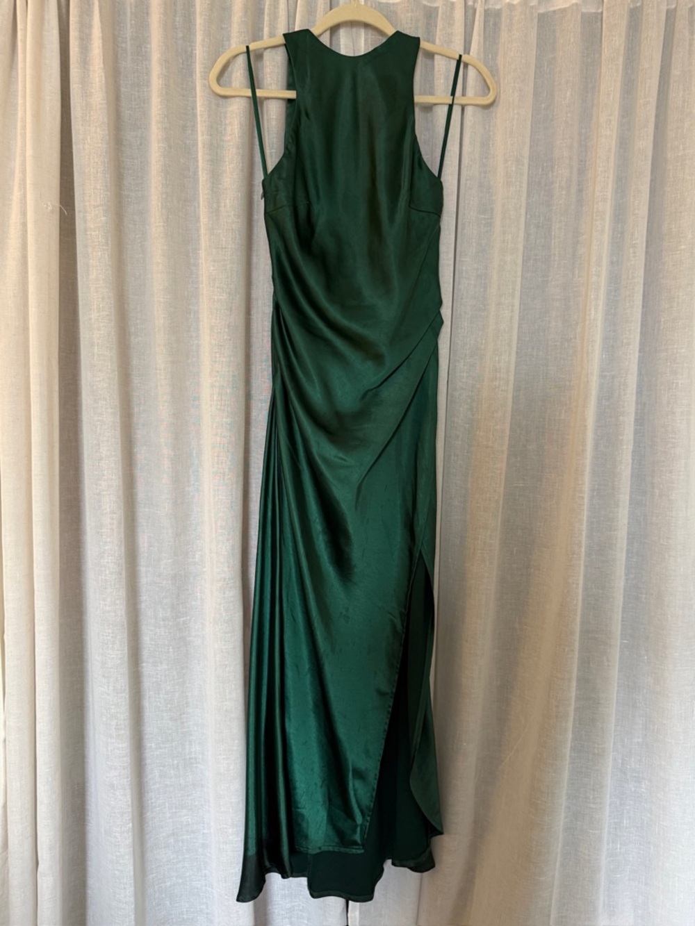 Selfie Leslie Emerald Green Satin Maxi Dress with Slit